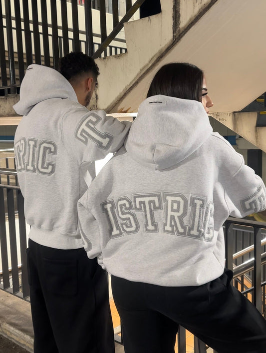 District Co. / Oversized Chenille Embroidered Essential Hoodie (LIGHT GREY)